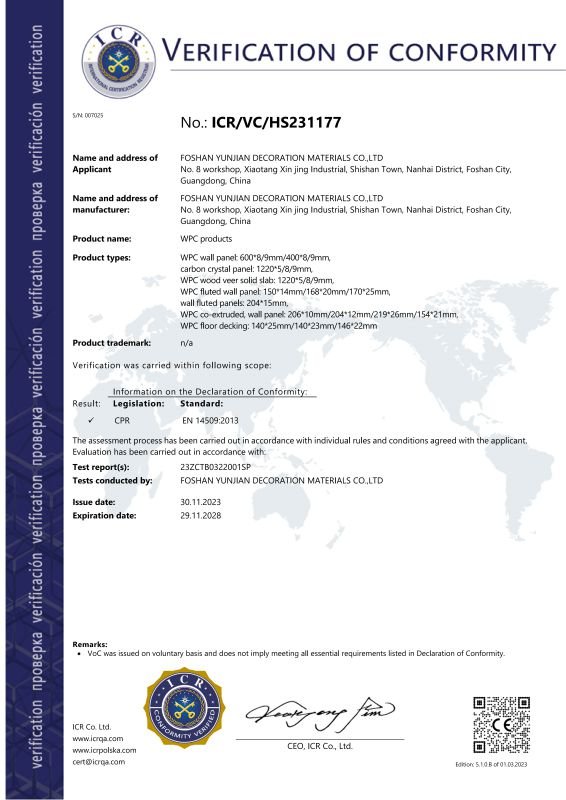 CE certification for WPC wall panel and architectural decorative building materials
