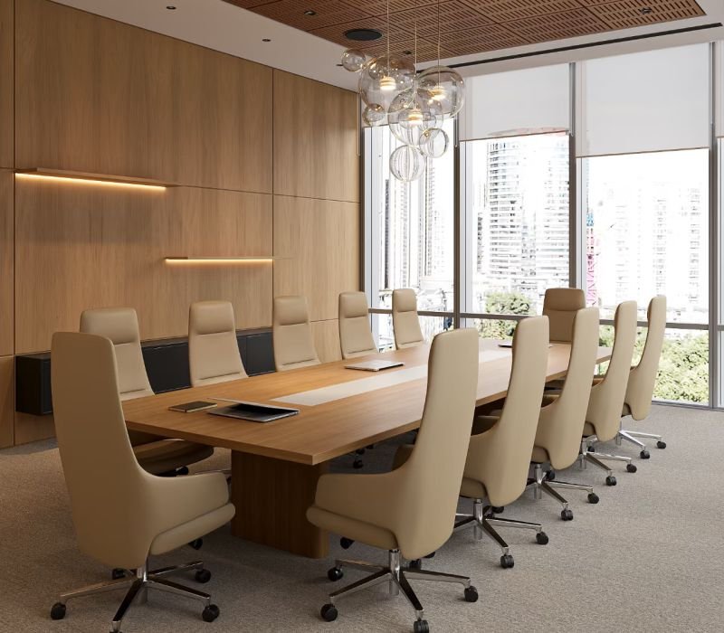 Service 11 Modern wood texture WPC wall panel applied in commercial office interior design