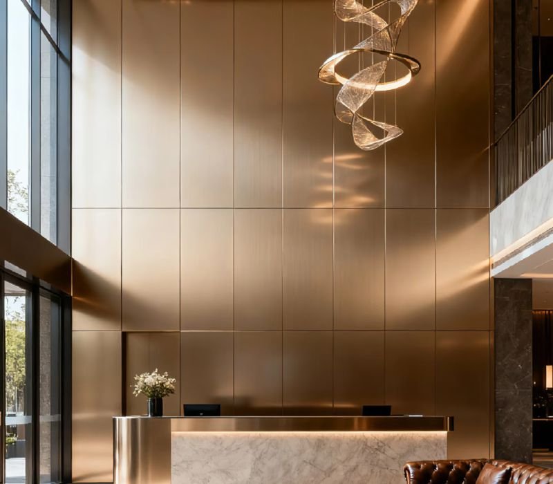 Service 24 Premium metallic PET finish WPC wall panel for luxury hotel interior wall design