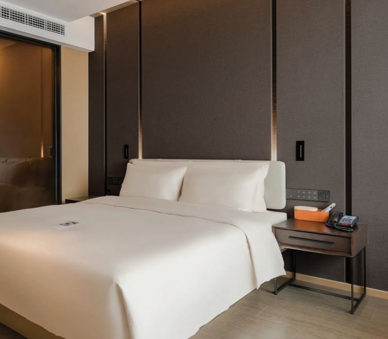 Service 15 Soft fabric finish WPC wall panel for elegant bedroom interior wall design