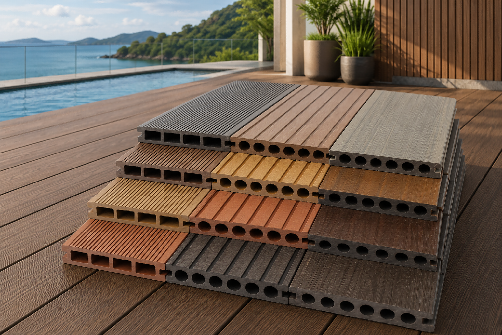 WPC outdoor decking boards for exterior flooring and outdoor terrace projects