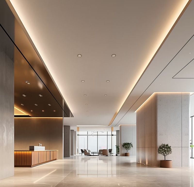 Commercial building interior wall design using carbon crystal wall panels for modern architecture
