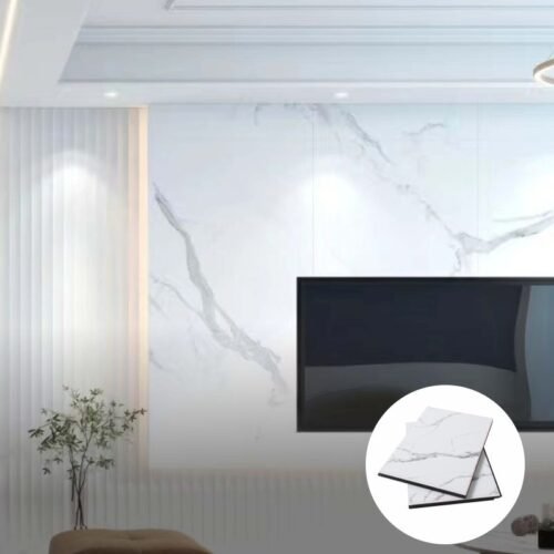 marble-carbon-crystal-wall-panel-living-room Marble Carbon Crystal Wall Panel Installed in Modern Living Room Interior Wall