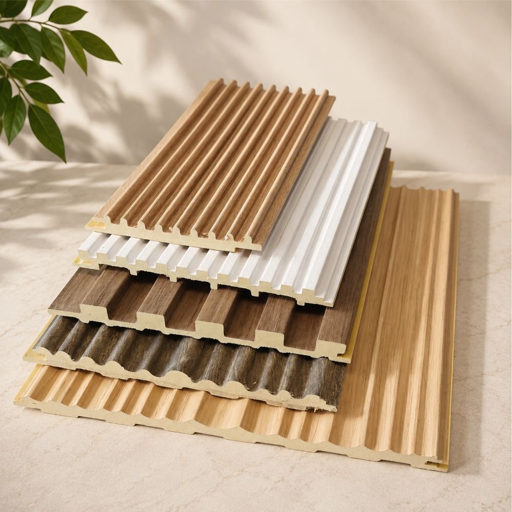 Solid WPC Fluted Wall Panel Collection Featuring Decorative Wood Grain Composite Wall Panels