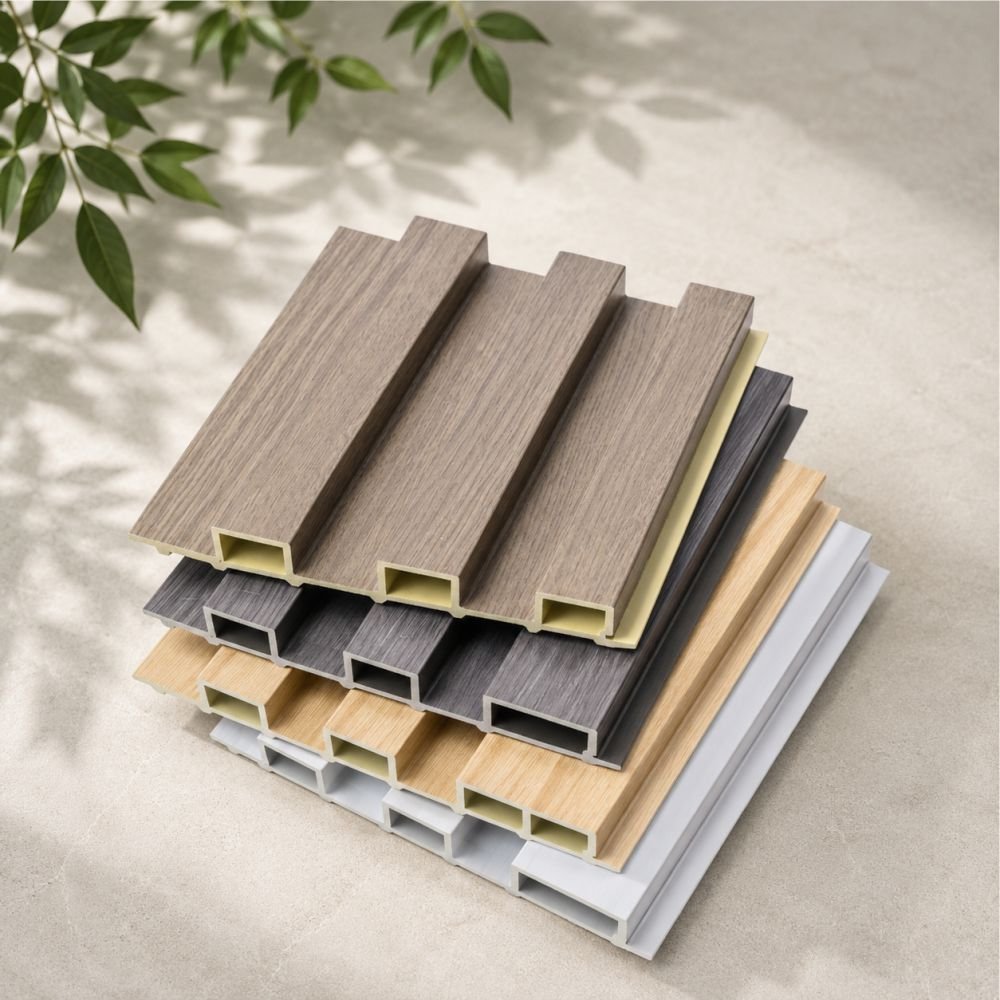 Hollow WPC Fluted Wall Panel Collection Featuring Decorative Wood Grain Composite Panels