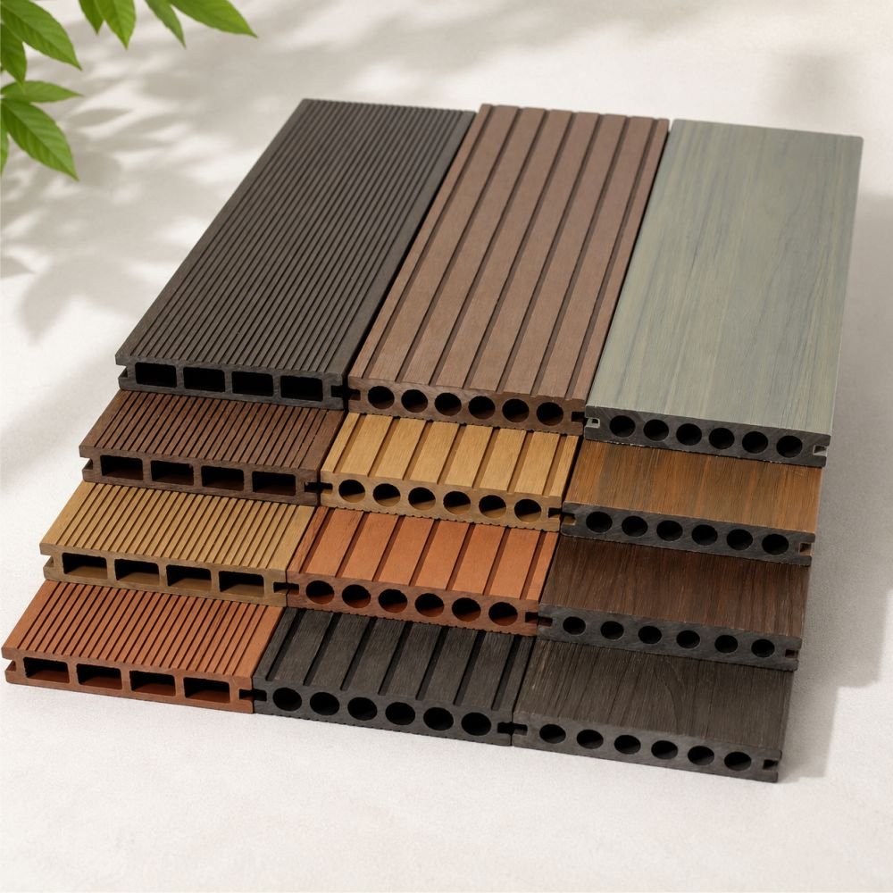 WPC Outdoor Decking Collection Featuring Hollow Composite Deck Boards with Multiple Colors and Surface Finishes