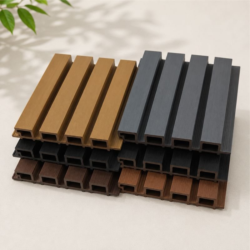 WPC Outdoor Wall Cladding Collection Featuring Hollow Composite Wall Panels with Multiple Colors and Surface Finishes