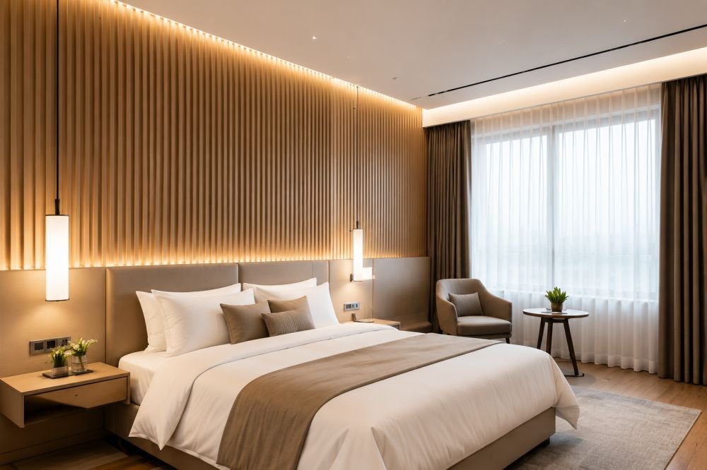 WPC fluted wall panel hotel interior wall decoration for bedroom and lobby waterproof decorative wall cladding