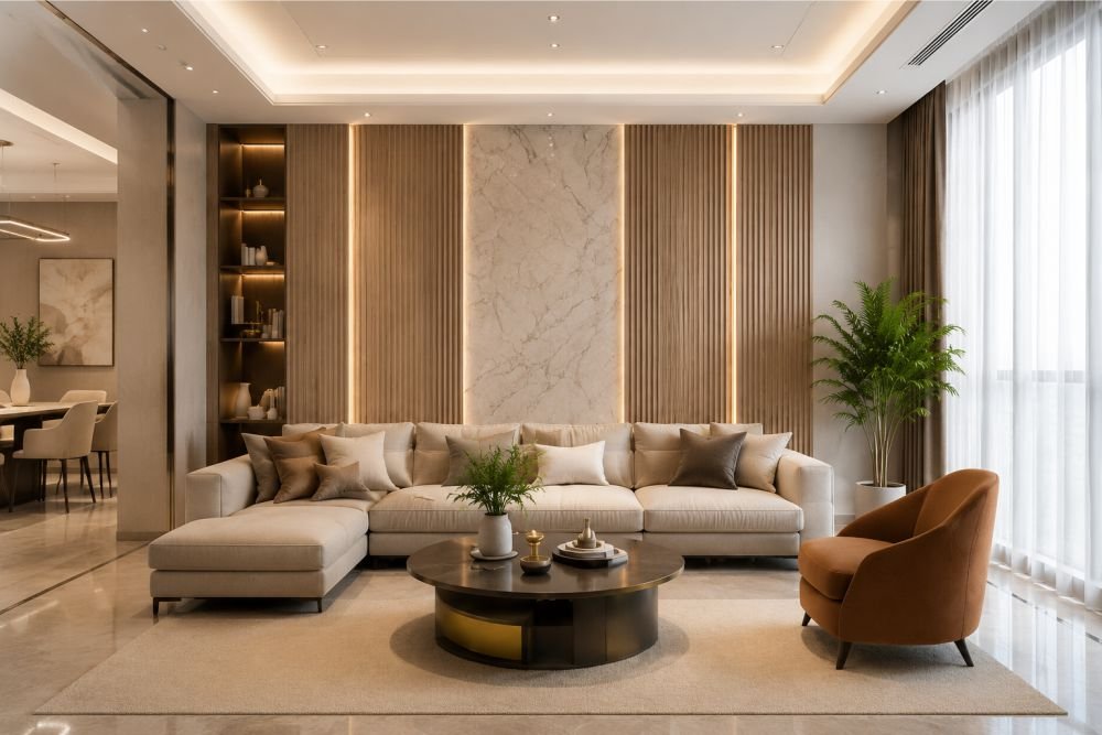 WPC fluted wall panel luxury apartment interior design modern wood texture wall cladding for residential decoration