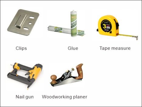 WPC fluted wall panel installation tools preparation including adhesive clips measuring tools and cutting equipment for wall panel installation
