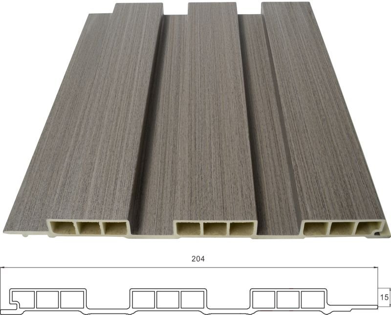 WPC fluted wall panel technical specification 204x15mm size waterproof interior wall cladding material for hotel and residential decoration