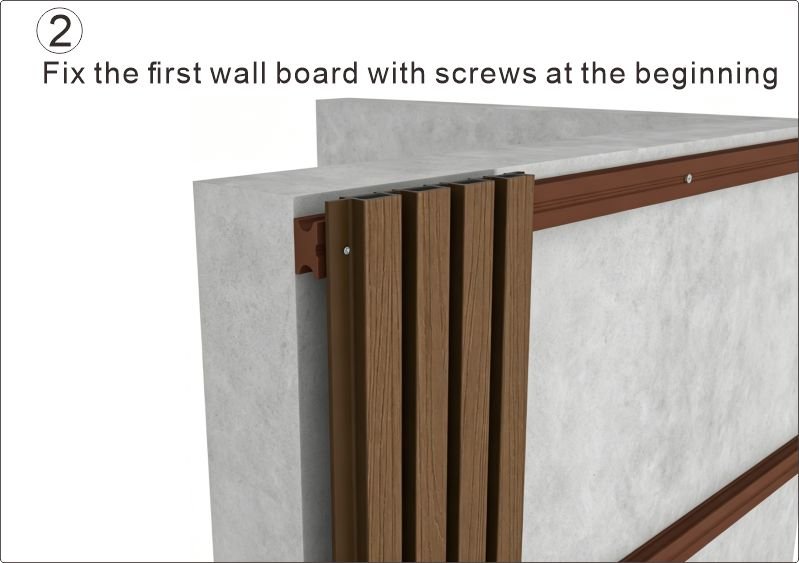 First Outdoor WPC Wall Cladding panel installation on supporting joists