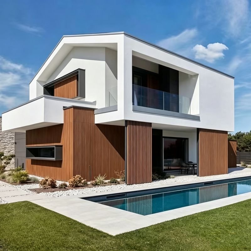Villa exterior wall decorated with Outdoor WPC Wall Cladding