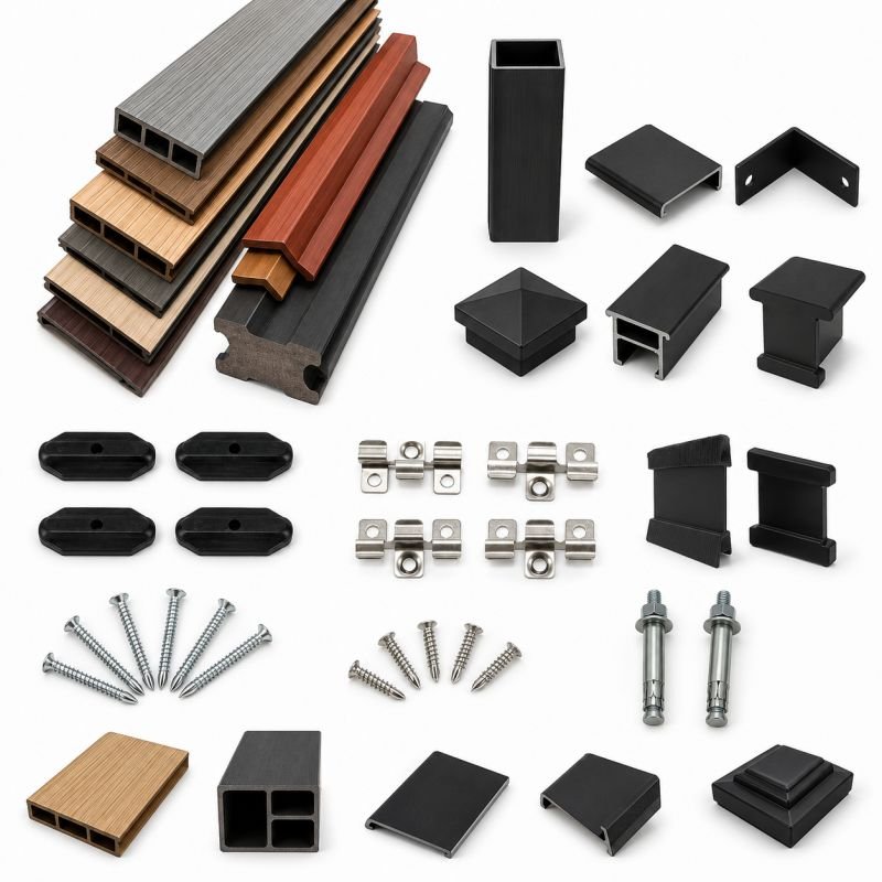 Outdoor WPC accessories for wall cladding, decking and fence installation
