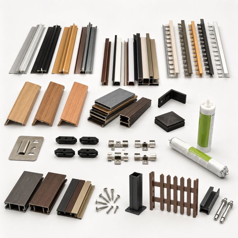 WPC accessories for interior wall panels, outdoor cladding, decking and fence installation