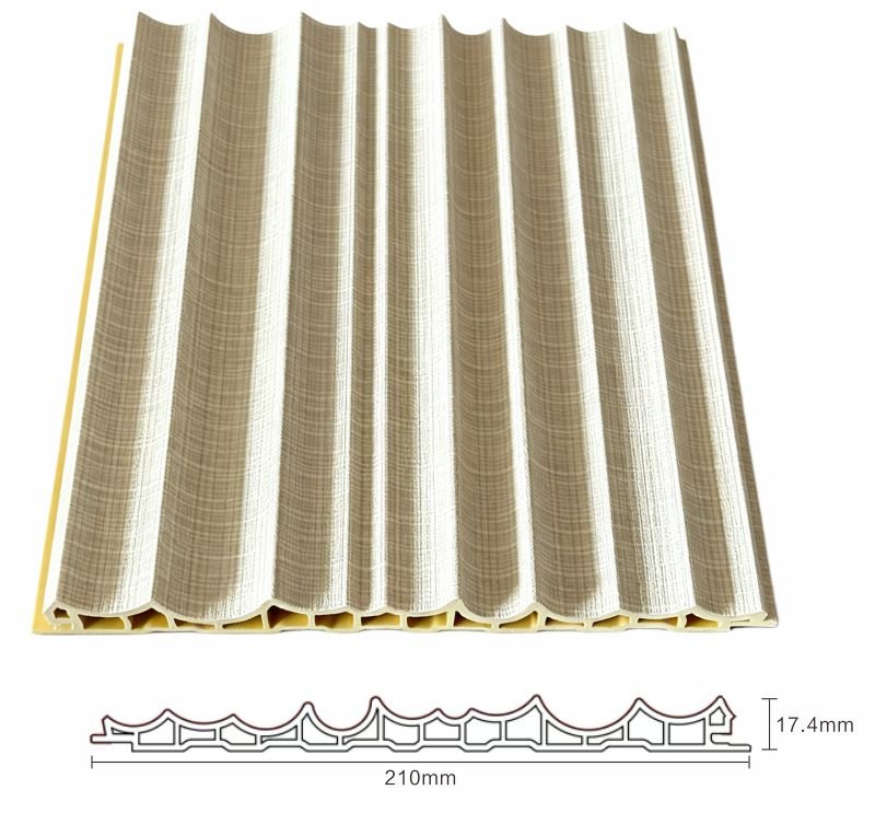 WPC Fluted Wall Panel for Hotel Project showing wood grain surface finish, hollow structure, and dimensional design