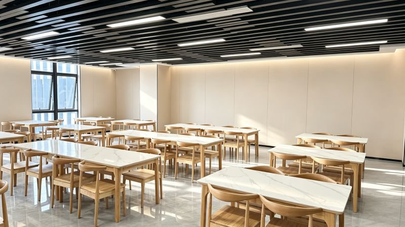 WPC Anti-Collision Wall Panels for a Five-Story Office Project 3 Wall panels in the completed office staff dining room
