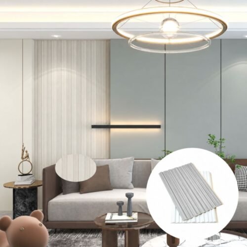 solid-wpc-fluted-wall-panel-living-room-feature-wall Living room feature wall with fluted panels and inset of 163 × 12 mm solid WPC fluted wall panel samples